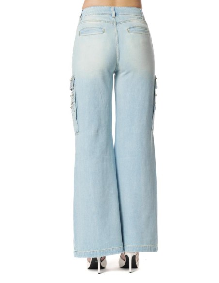 Jeans Patzy_20 Vita Medio-Bassa con Tasconi e Pietre Lavaggio Bleach D