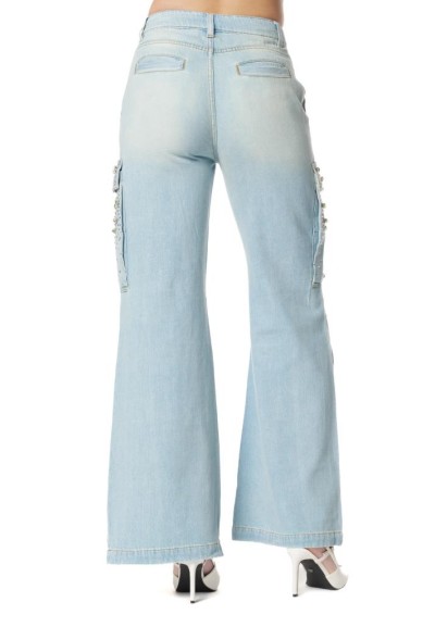 Jeans Patzy_20 Vita Medio-Bassa con Tasconi e Pietre Lavaggio Bleach D