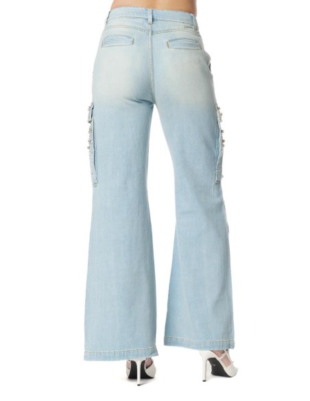 Jeans Patzy_20 Vita Medio-Bassa con Tasconi e Pietre Lavaggio Bleach D