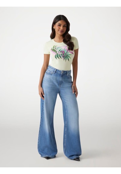 T-shirt Guess Slim Fit in Cotone Stretch con Logo Triangolo e Strass  