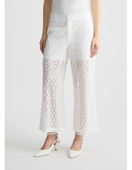 Liu Jo – Pantaloni Cropped Donna in Cotone con Ricami in Pizzo San Gal