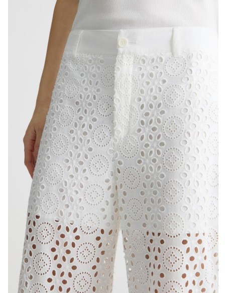Liu Jo – Pantaloni Cropped Donna in Cotone con Ricami in Pizzo San Gal