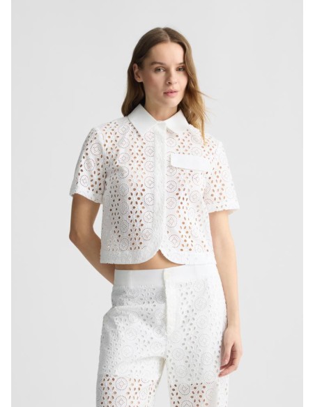 Liu Jo – Camicia Cropped in Cotone con Ricami in Pizzo San Gallo  | Ma