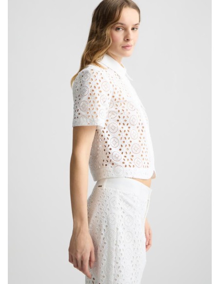 Liu Jo – Camicia Cropped in Cotone con Ricami in Pizzo San Gallo  | Ma
