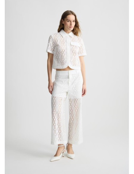 Liu Jo – Camicia Cropped in Cotone con Ricami in Pizzo San Gallo  | Ma