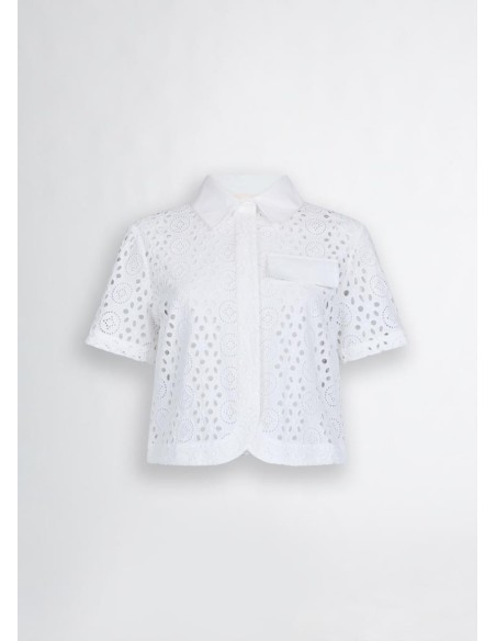 Liu Jo – Camicia Cropped in Cotone con Ricami in Pizzo San Gallo  | Ma