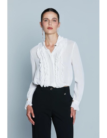 Relish – Camicia CHISY con Volant, Coulisse e Bottoni Gioiello  | Mari