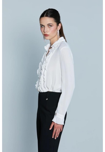 Relish – Camicia CHISY con Volant, Coulisse e Bottoni Gioiello  | Mari