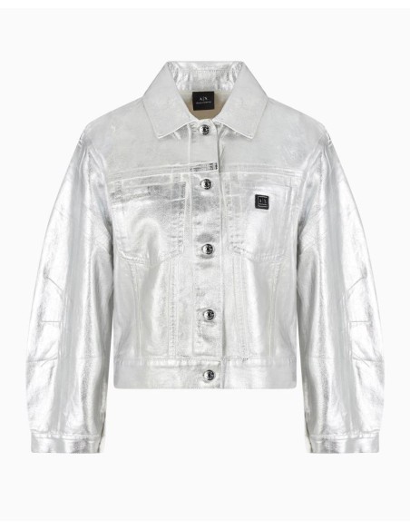 Giacca Donna Armani Exchange in Cotone Rigido Metallizzato Argento – S