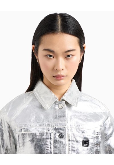 Giacca Donna Armani Exchange in Cotone Rigido Metallizzato Argento – S