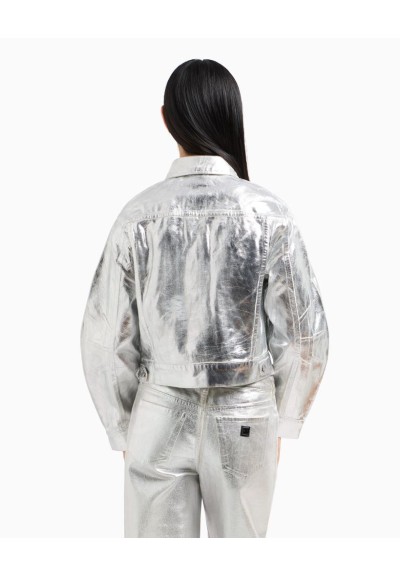 Giacca Donna Armani Exchange in Cotone Rigido Metallizzato Argento – S