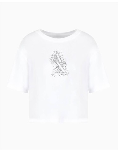 Armani Exchange T-shirt Donna Cropped in Cotone con Logo in Strass – C