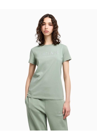 Armani Exchange T-shirt Donna Regular Fit in Cotone con Logo Effetto M