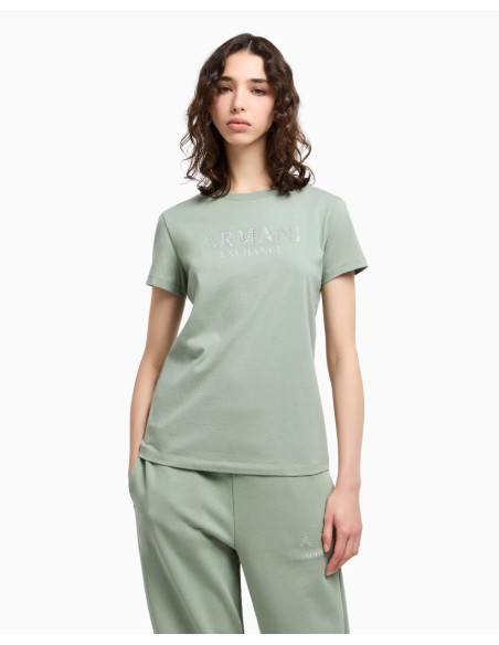 Armani Exchange T-shirt Donna Regular Fit in Cotone con Logo Effetto M