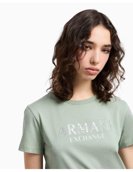 Armani Exchange T-shirt Donna Regular Fit in Cotone con Logo Effetto M