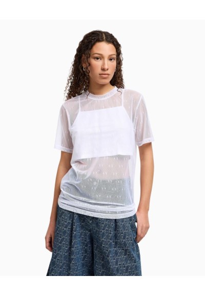 Armani Exchange T-shirt Donna Relaxed Fit in Tessuto Tecnico e Cotone 