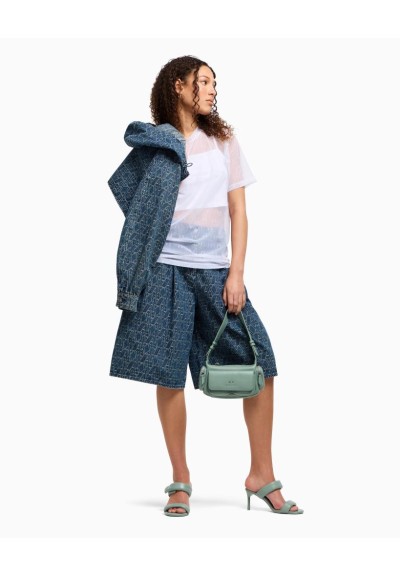 Armani Exchange T-shirt Donna Relaxed Fit in Tessuto Tecnico e Cotone 