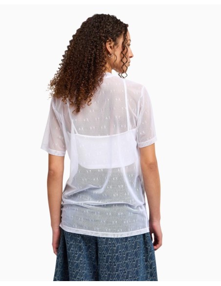 Armani Exchange T-shirt Donna Relaxed Fit in Tessuto Tecnico e Cotone 