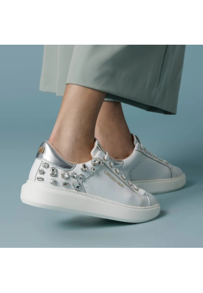 Lorenzo Mari Sirio White Silver – Sneakers Donna in Pelle con Strass e