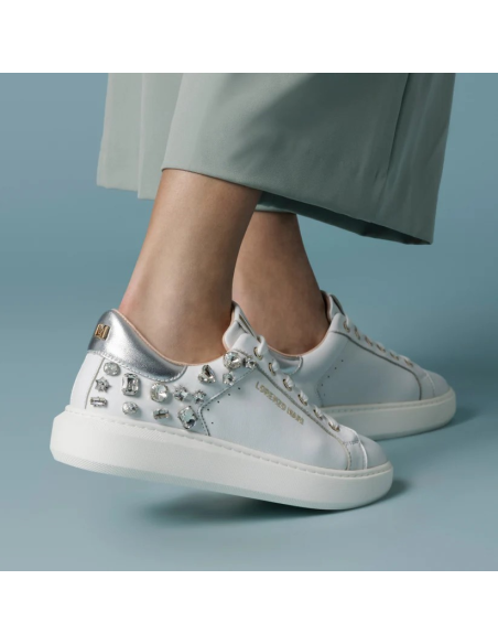 Lorenzo Mari Sirio White Silver – Sneakers Donna in Pelle con Strass e