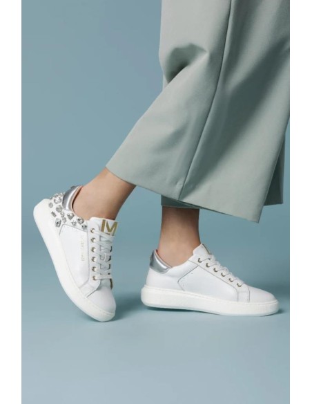 Lorenzo Mari Sirio White Silver – Sneakers Donna in Pelle con Strass e