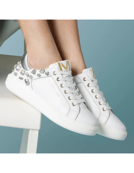 Lorenzo Mari Sirio White Silver – Sneakers Donna in Pelle con Strass e