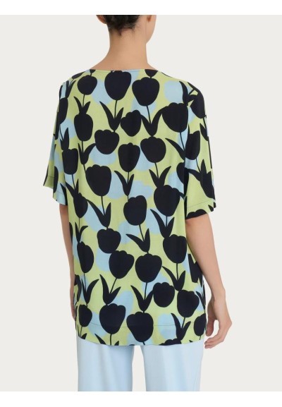 Blusa Ragno da Donna in Ecoseta – Girocollo con Stampa Tulipani e Mani