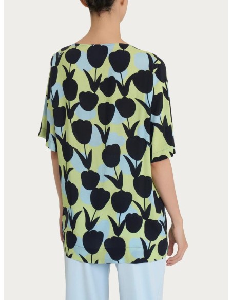 Blusa Ragno da Donna in Ecoseta – Girocollo con Stampa Tulipani e Mani