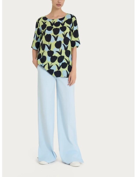 Blusa Ragno da Donna in Ecoseta – Girocollo con Stampa Tulipani e Mani