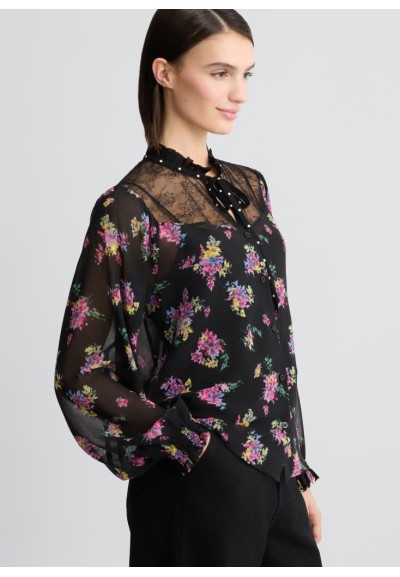 Camicia Liu Jo in georgette floreale con dettagli in pizzo  | Mariades