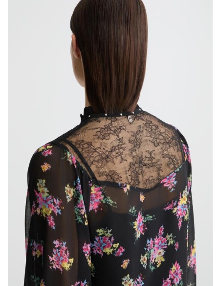 Camicia Liu Jo in georgette floreale con dettagli in pizzo  | Mariades
