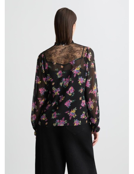 Camicia Liu Jo in georgette floreale con dettagli in pizzo  | Mariades