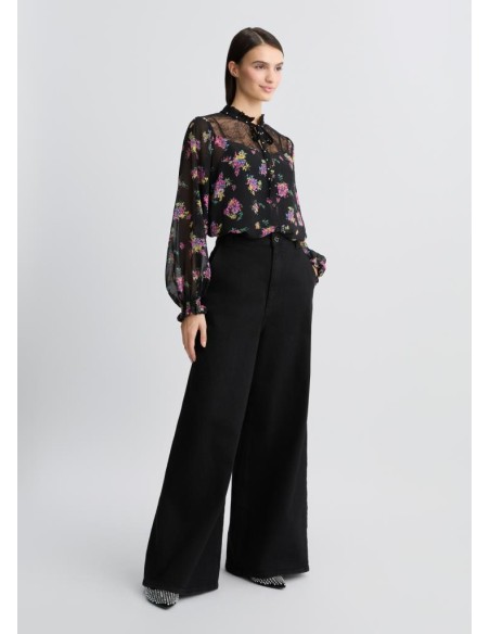 Camicia Liu Jo in georgette floreale con dettagli in pizzo  | Mariades