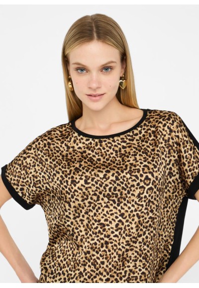 T-shirt Liu Jo in cotone con inserto animalier in raso  | Mariadesole.
