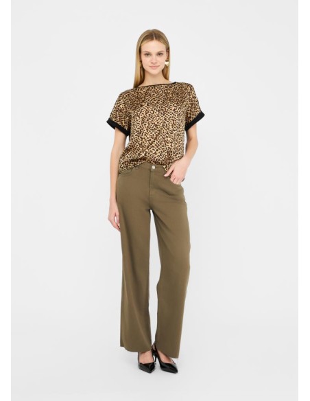 T-shirt Liu Jo in cotone con inserto animalier in raso  | Mariadesole.