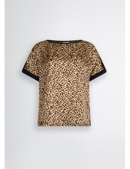 T-shirt Liu Jo in cotone con inserto animalier in raso  | Mariadesole.