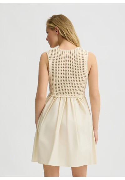 Abito Corto Liu Jo in Maglia Crochet e Popeline con Stampa Floreale  |